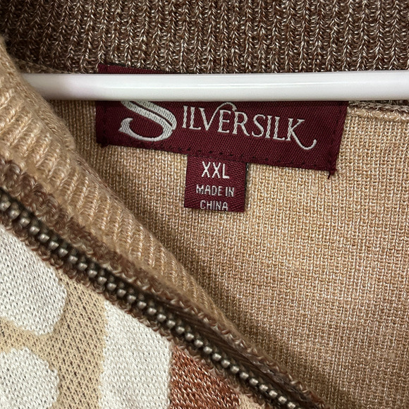 Silversilk Men’s Heavy Sweater XXL Tan-Brown Full Zip Pockets Fall-Winter - Picture 4 of 10